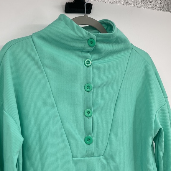 MISLOOK Mint Green 1/4 Button Pullover Lightweight Sweater Small - Picture 3 of 10